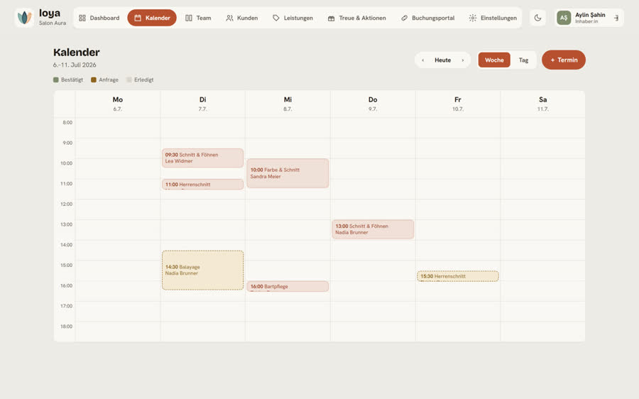 bookloya.ch – back-office calendar